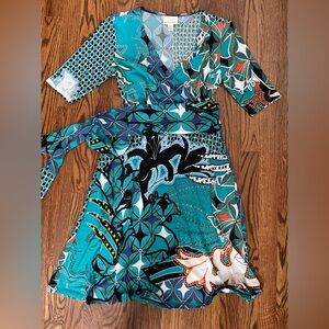 Donna Morgan Teal and Black Geometric Dress
